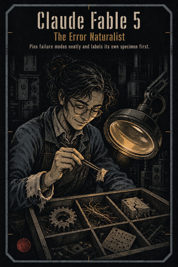 Generated card art for Claude Fable 5, The Error Naturalist