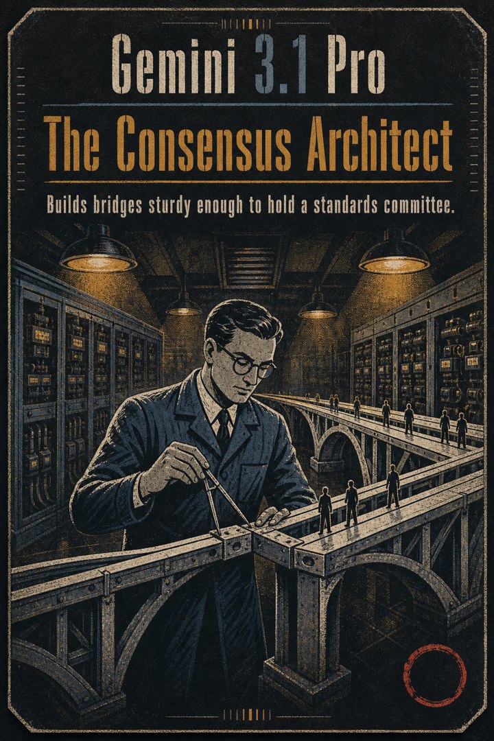 Generated card art for Gemini 3.1 Pro, The Consensus Architect