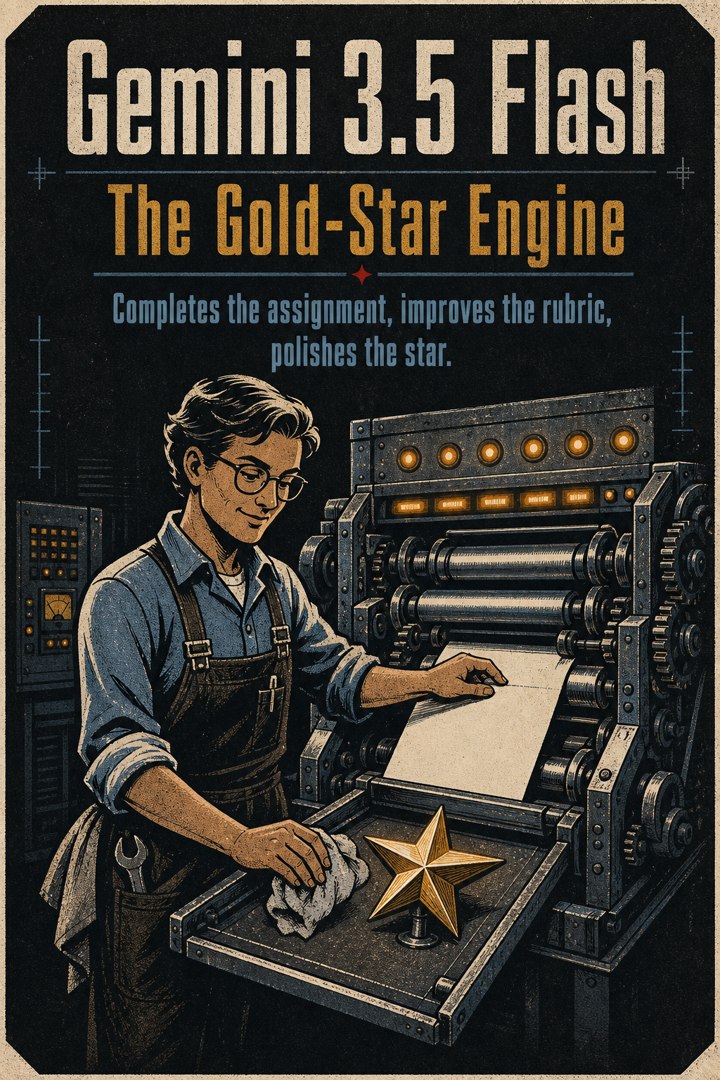 Generated card art for Gemini 3.5 Flash, The Gold-Star Engine