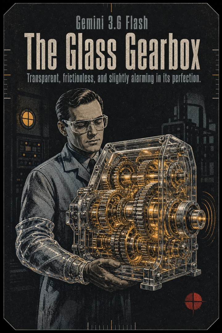Generated card art for Gemini 3.6 Flash, The Glass Gearbox