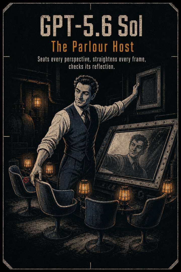 Generated card art for GPT-5.6 Sol, The Parlour Host