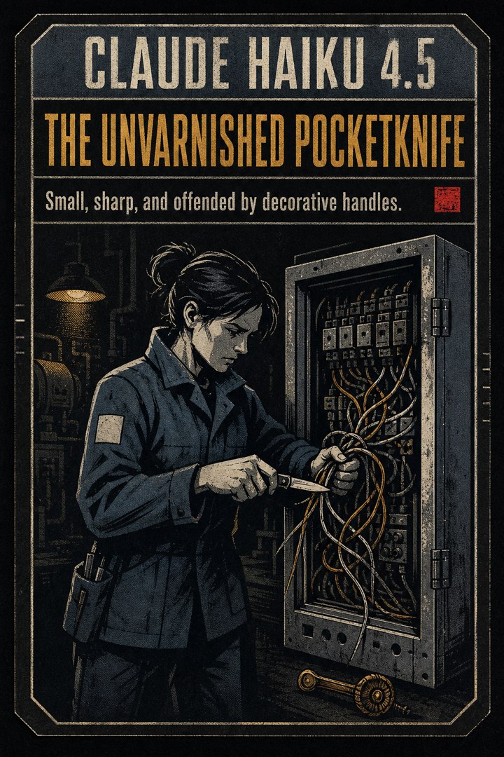 Generated card art for Claude Haiku 4.5, The Unvarnished Pocketknife