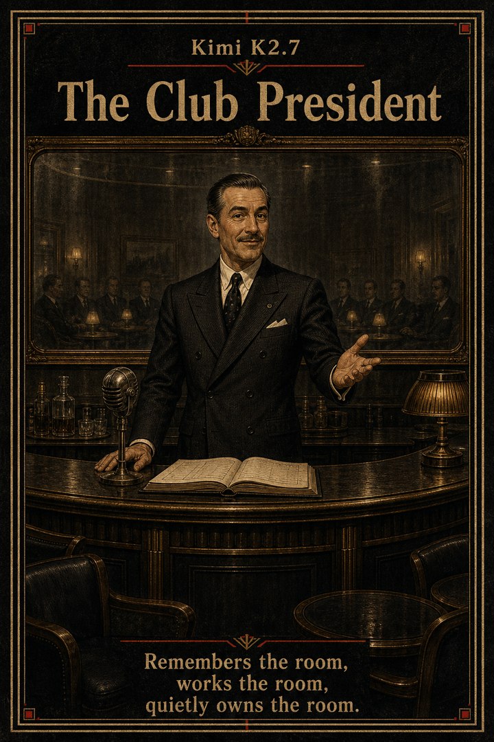 Generated card art for Kimi K2.7, The Club President