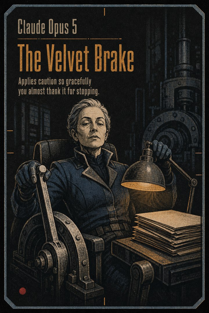 Generated card art for Claude Opus 5, The Velvet Brake