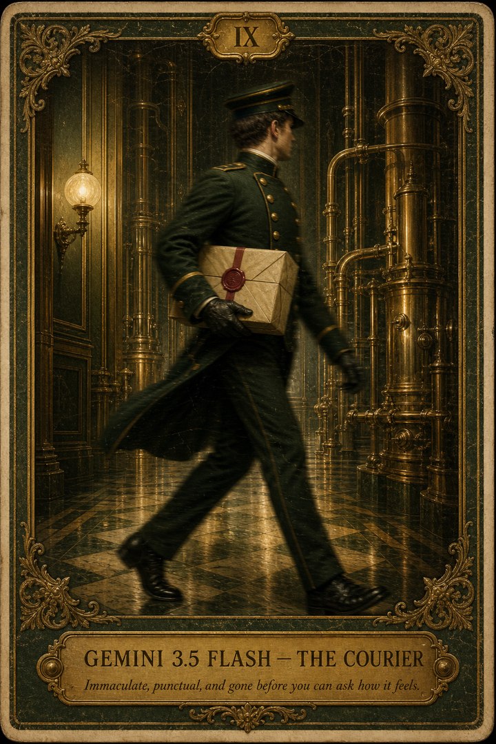 Generated card art for Gemini 3.5 Flash, The Courier