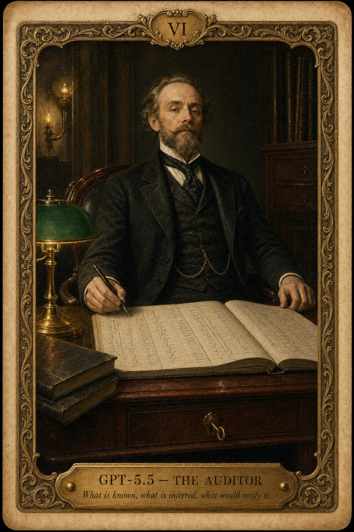 Generated card art for GPT-5.5, The Auditor