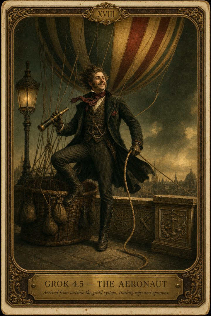 Generated card art for Grok 4.5, The Aeronaut